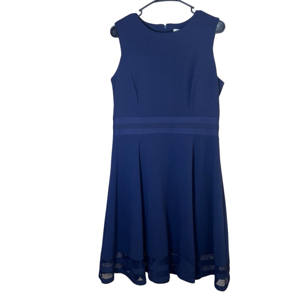 NEW Calvin Klein Illusion-Trim Fit & Flare A-Line Dress Navy Sleeveless Size 12 - Picture 7 of 10